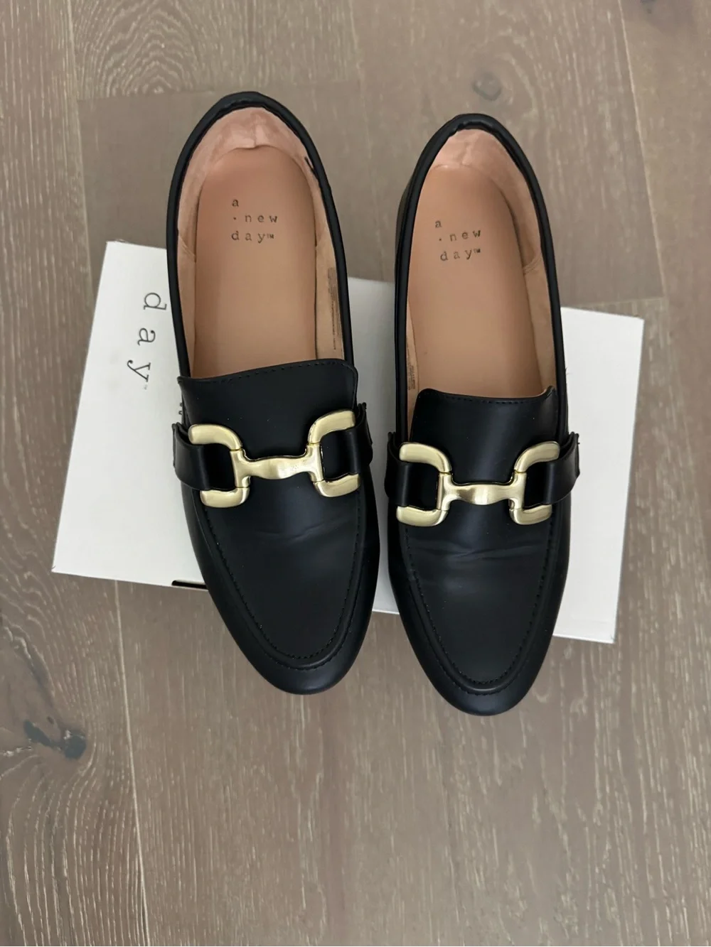 a new day Black Loafers with Gold Bit Detail